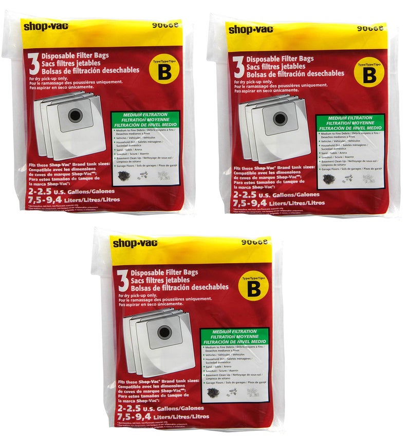 SHOPVAC Shop-Vac 9066800 2-2.5 Gallon, 3 Bags per Pack, 9 Bags Total - Image 1